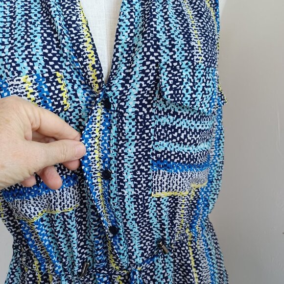 Skies Are Blue Shirt Dress Colorful Sleeveless Button Front Tie Waist Womens L - Picture 11 of 16